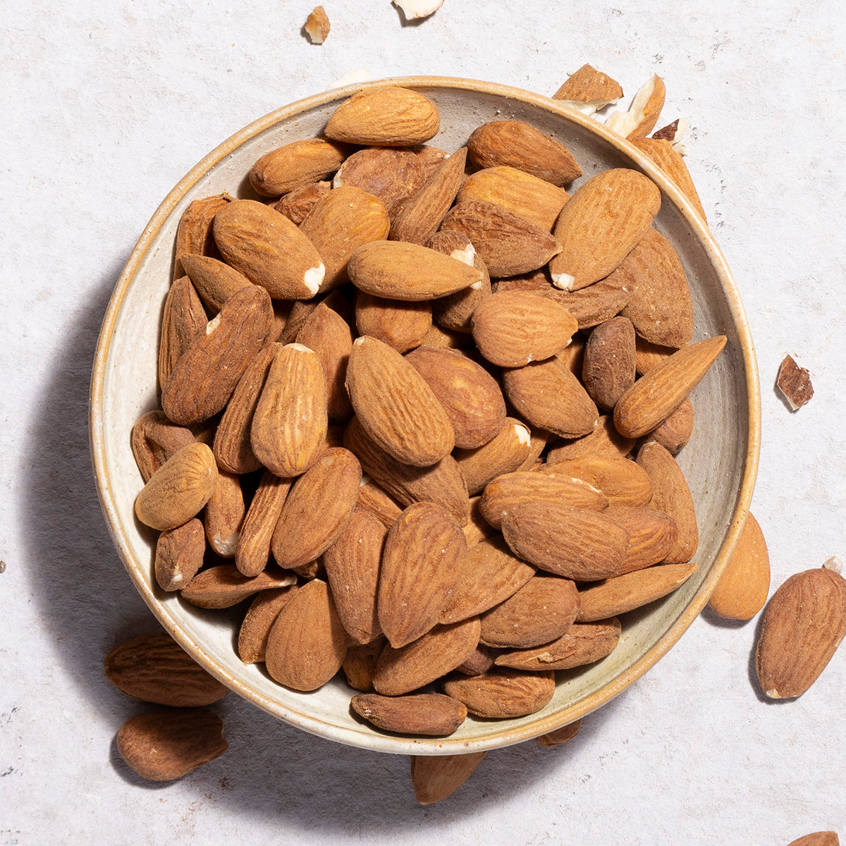 Whole Food Earth organic whole almonds, crunchy and natural nuts and seeds in a close-up image.