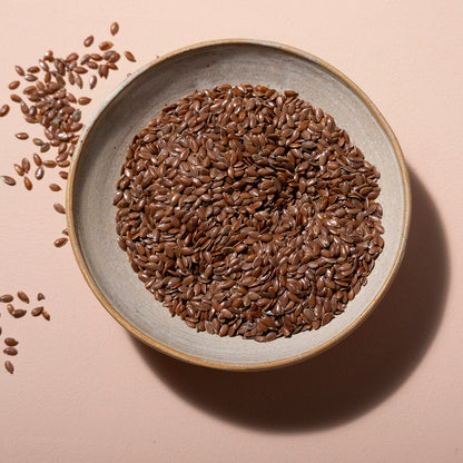 Organic brown flaxseed from Whole Food Earth, a healthy nut and seed for baking and smoothies.