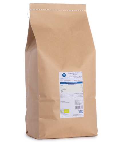 Organic Buckwheat Flour from Whole Food Earth, 3kg bag, light brown gluten-free flour for baking and cooking.