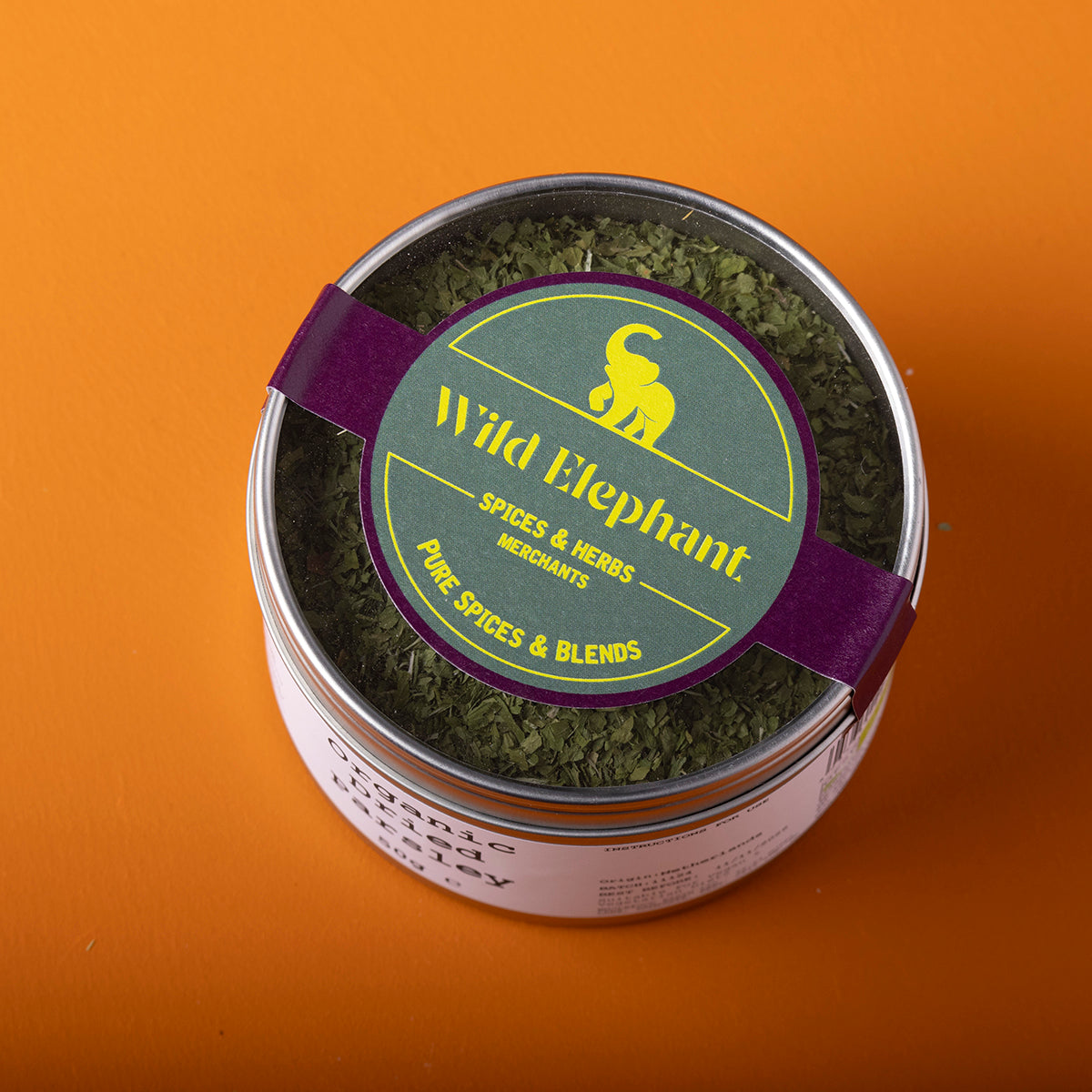 Organic dried parsley from Wild Elephant in a 50g package, fresh herbs and spices, Whole Food Earth brand, green and flaky herbs