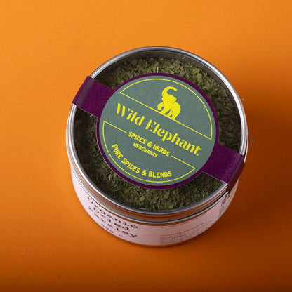 Organic dried parsley from Wild Elephant in a 50g package, fresh herbs and spices, Whole Food Earth brand, green and flaky herbs
