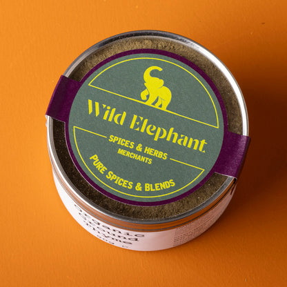 Organic ground thyme from Wild Elephant, 90g, herbal spice in a clear jar, showcasing fresh, finely ground thyme leaves.