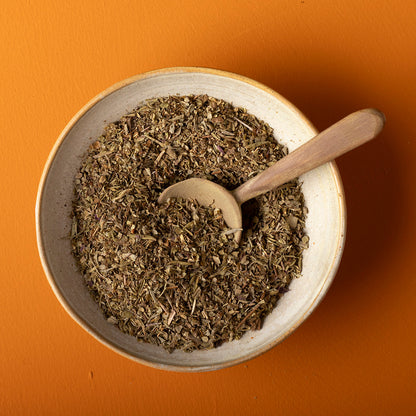 Organic Herbs de Provence from Whole Food Earth, wild herbs and spices in a 100g package, shown in a clear, resealable bag.