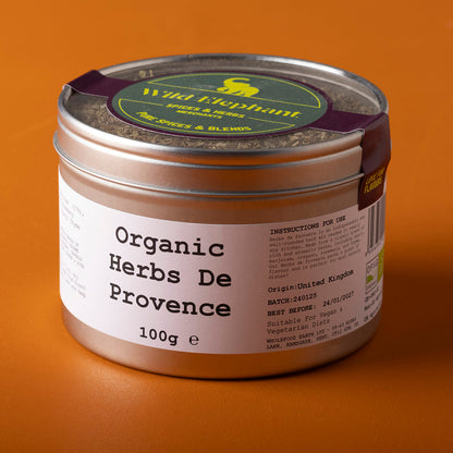 Organic Herbs de Provence by Whole Food Earth, wild herbs and spices in a 100g package, fresh and aromatic for cooking.