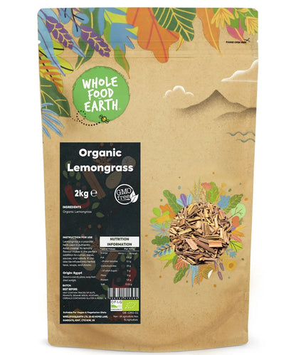Fresh organic lemongrass stalks from Whole Food Earth, ideal for herbal teas, cooking, and Asian cuisine.