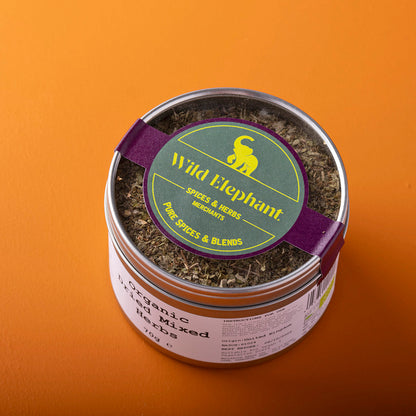 Organic dried mixed herbs from Wild Elephant by Whole Food Earth, featuring a colorful blend of herbs in a 70g package.