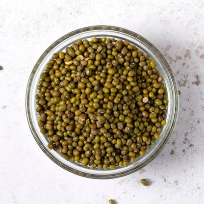 Organic mung beans from Whole Food Earth, showing fresh, green beans and pulses in a natural setting.