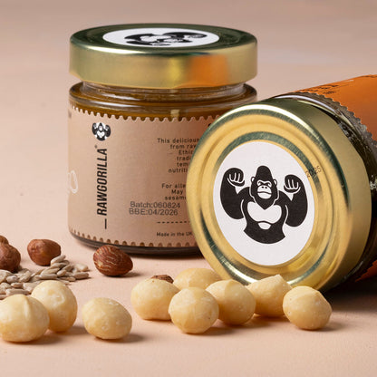 Assorted organic nut and seed butters in small jars from Whole Food Earth, displayed in a selection box.