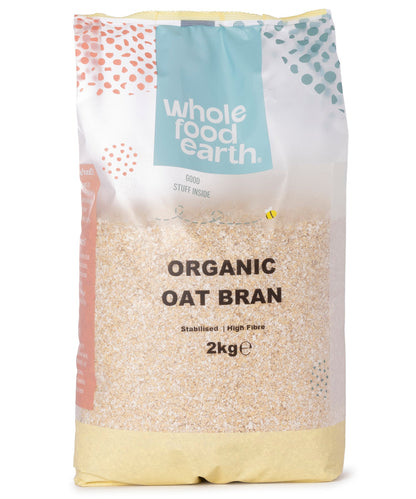 Organic oat bran cereal from Whole Food Earth in a 2kg bag, showing the packaged product with a clear label.