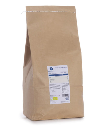 Organic rye grain from Whole Food Earth, showcasing 2kg bag of natural, unprocessed rye kernels for baking and cooking.