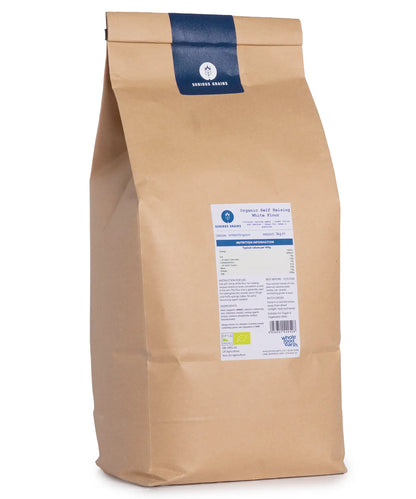 Organic self-raising white flour from Whole Food Earth, 3kg bag, with a white flour bag featuring the product label and branding.