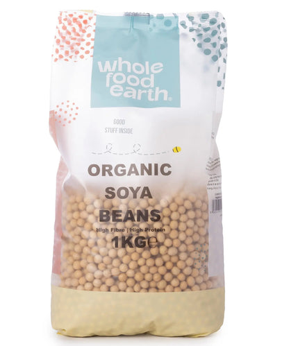 Organic soybeans in a 1kg bag, from Whole Food Earth, suitable for rice and couscous dishes.
