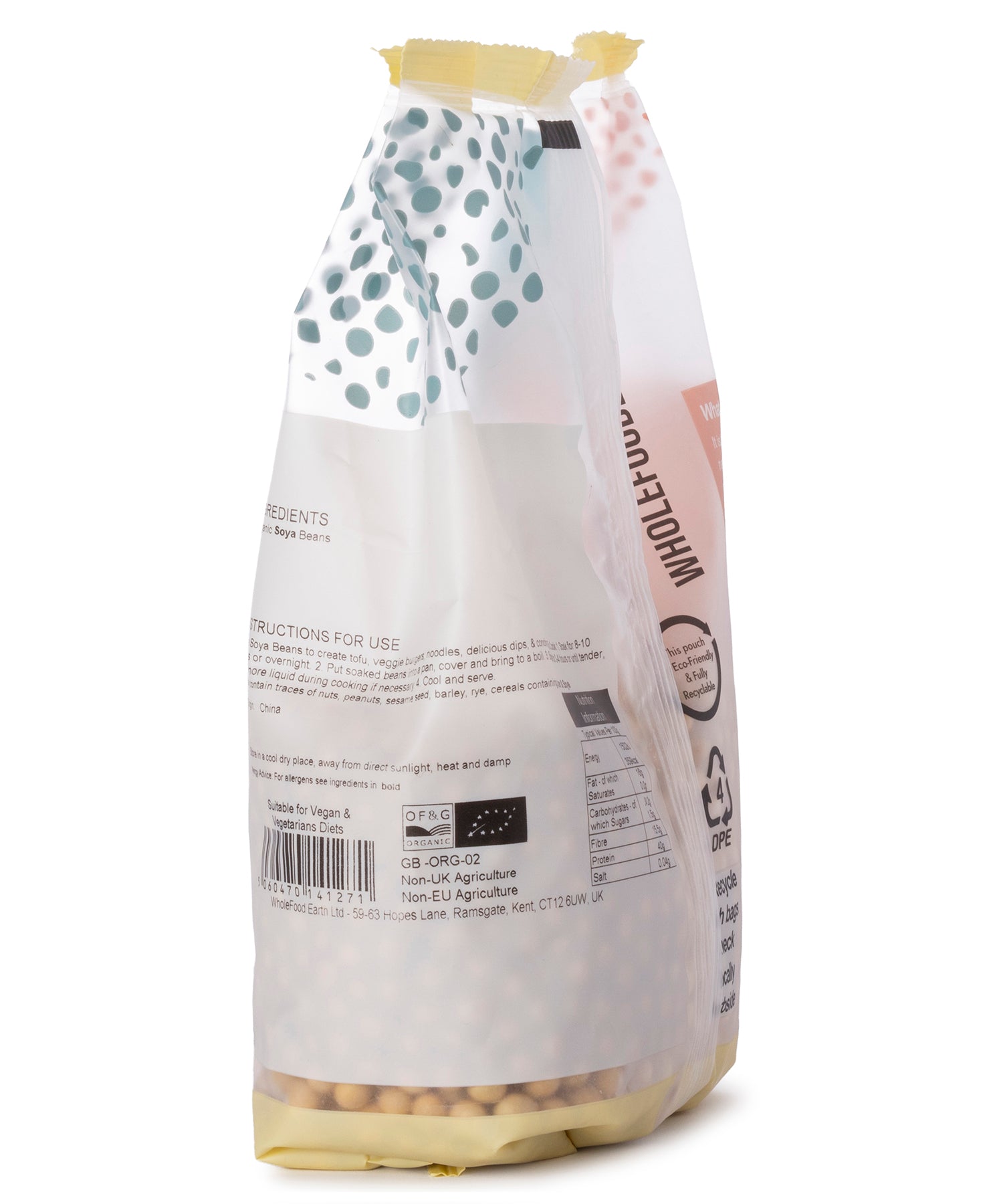 Organic soya beans in a 500g package from Whole Food Earth, suitable for rice and couscous dishes.