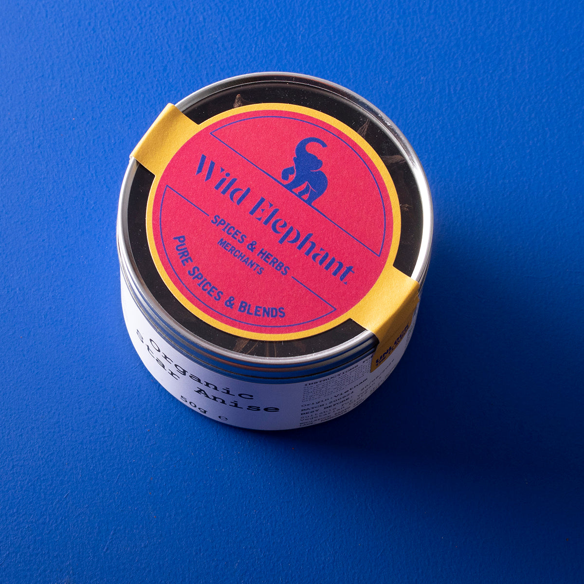Organic star anise from Wild Elephant, 50g, showing whole star-shaped spice on a clean surface.