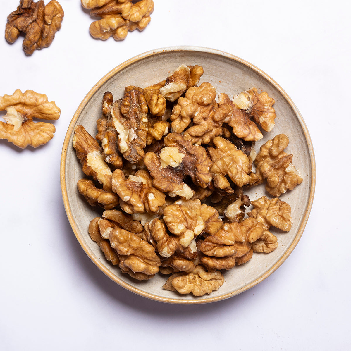 Organic Walnut Halves from Whole Food Earth, close-up of fresh, crunchy walnut pieces in a natural, wholesome nut and seed product.