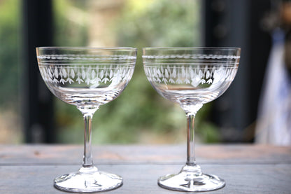 Large Crystal Champagne Saucers with Ovals Design