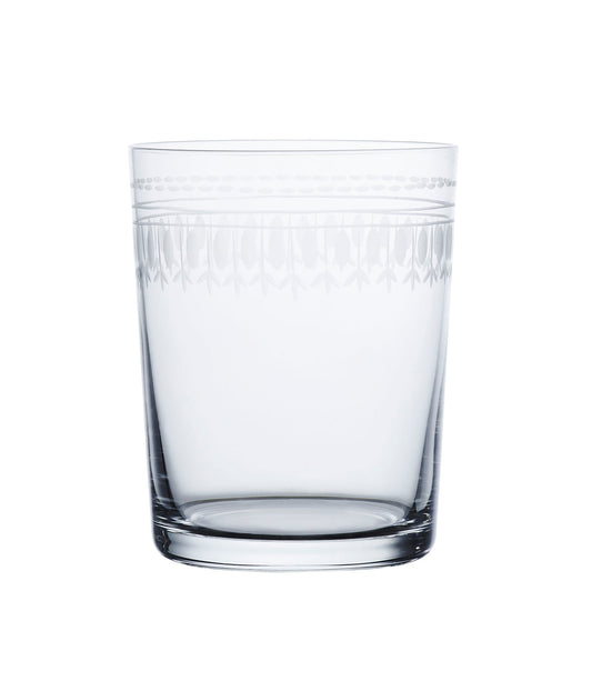 Set of four large crystal tumblers with oval-shaped design by The Vintage List, showcasing clear glass with elegant oval patterns.