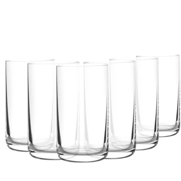 Set of six 60ml Finesse shot glasses by Glassware UK, clear glassware for cocktails and spirits, arranged on a white surface.