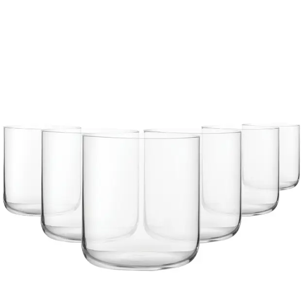Set of six Finesse Whisky Tumblers by Glassware UK, 300ml clear glass whisky glasses with a rounded bowl and sturdy base.