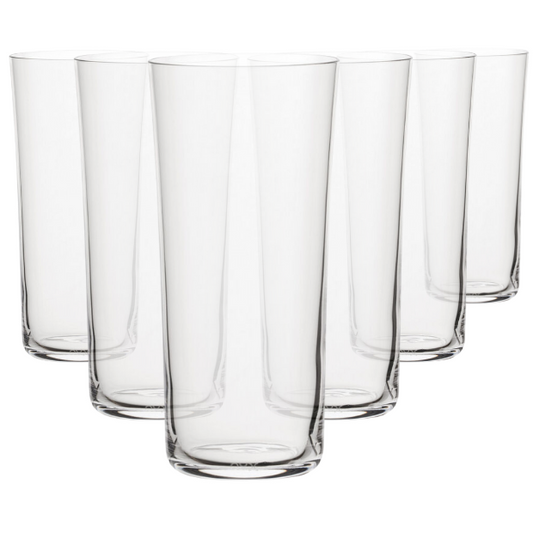 Set of six Glassware UK Savage highball whisky tumblers, 330ml, clear glass with a sleek design for serving drinks.