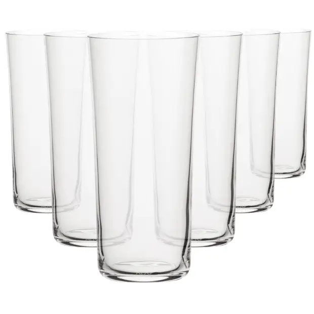 Set of six Glassware UK Savage highball whisky tumblers, 330ml, clear glass with a sleek, modern design for cocktails and drinks.
