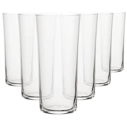 Set of six Glassware UK Savage highball whisky tumblers, 330ml, clear glass with a sleek, modern design for cocktails and drinks.