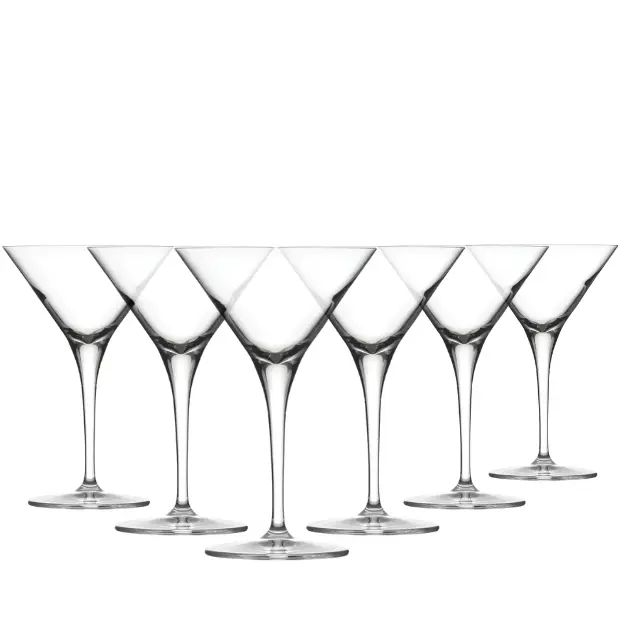 Set of six Reserva Martini cocktail glasses by Glassware UK, 235ml capacity, clear glass with elegant bowl shape.