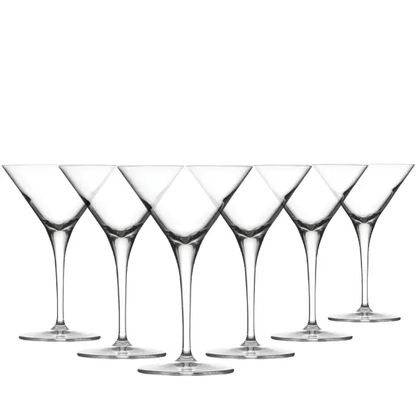 Set of six Reserva Martini cocktail glasses by Glassware UK, 235ml capacity, clear glass with elegant bowl shape.