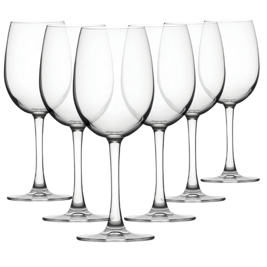Set of six Reserva wine glasses by Glassware UK, 350ml capacity, clear crystal glassware for wine drinking.
