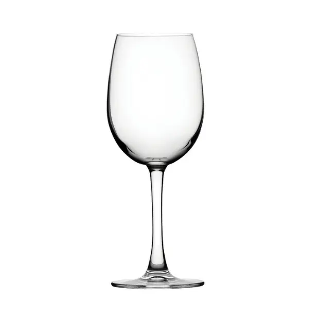 Set of six Reserva wine glasses by Glassware UK, 350ml crystal-clear glassware for red and white wines.