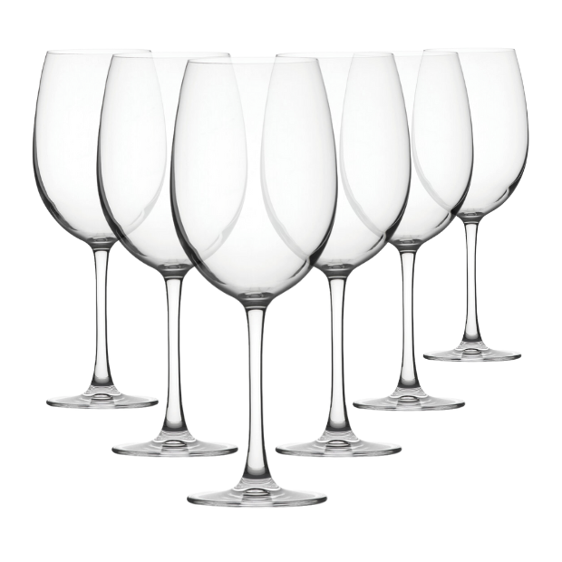 Set of six Reserva Wine Glasses by Glassware UK, 750ml capacity, clear elegant stemware for red and white wines.