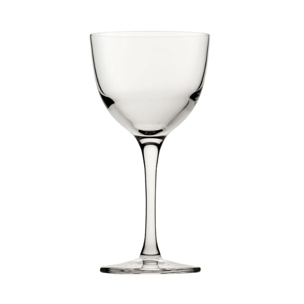 Set of six Refine Nick & Nora wine glasses by Glassware UK, 170ml capacity, clear glass with elegant stem design.