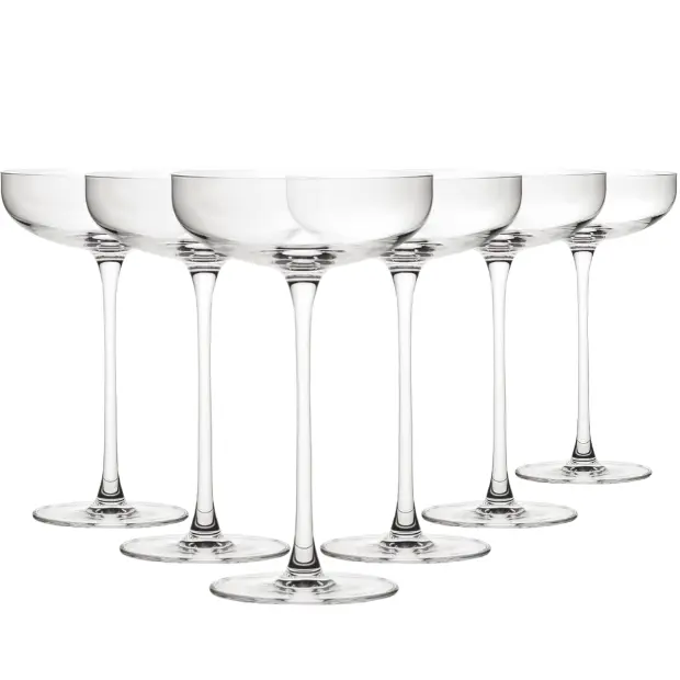 Set of six Savage Coupe Cocktail Glasses by Glassware UK, 220ml capacity, clear elegant glassware for cocktails.