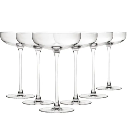 Set of six Savage Coupe Cocktail Glasses by Glassware UK, 220ml capacity, clear elegant glassware for cocktails.