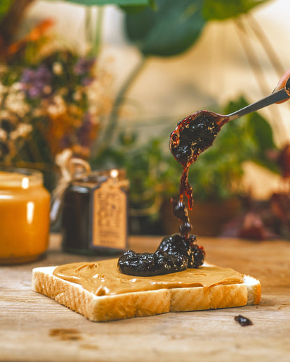 Blueberry and habanero chili jam by Easton Chilli, featuring a vibrant mixture of blueberries and fiery habanero peppers.