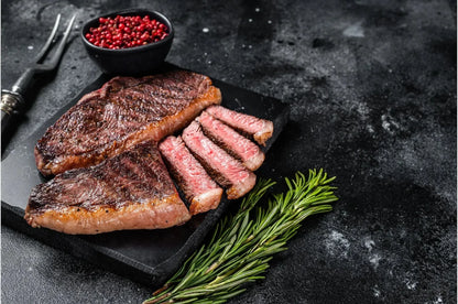 Prime Primrose Herd dry aged beef rump steak, 500g, showing a fresh, marbled beef cut ready for cooking.
