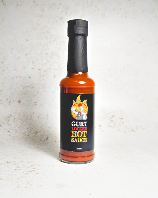 Easton Chilli Gurt Locker hot sauce bottle with vibrant label, showcasing the spicy hot sauce inside.