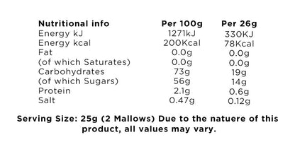 Peaches & Cream gourmet marshmallows by THE MARSHMALLOW FACTORY, showing soft, peach-colored marshmallows with a creamy texture.