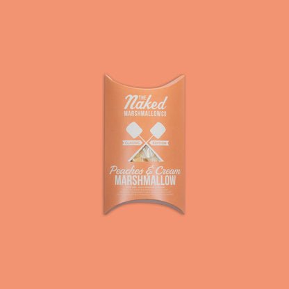 Peaches and cream gourmet marshmallows by THE MARSHMALLOW FACTORY, featuring peach and vanilla cream flavored soft marshmallow candies.