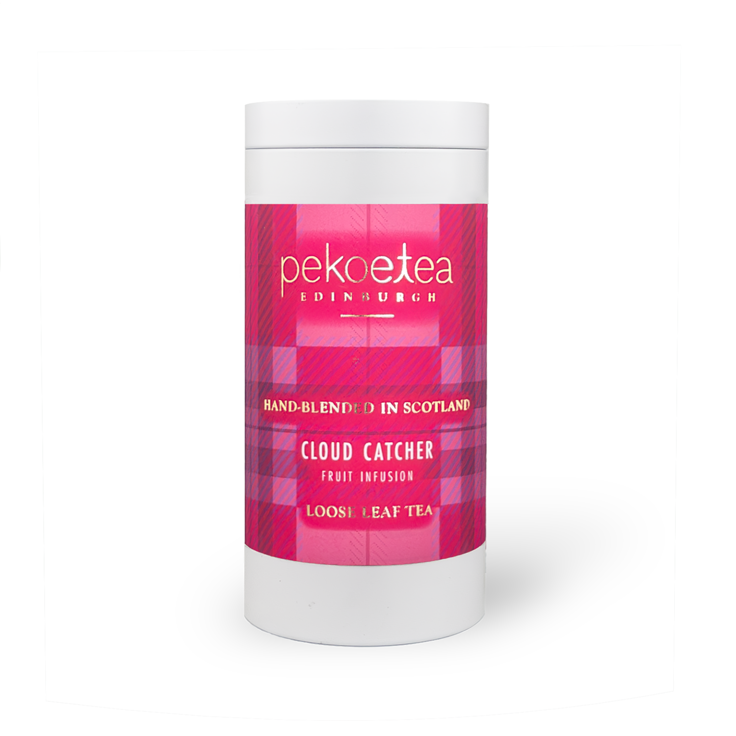 Cloud Catcher fruit infusion tea in a decorative caddy by PekoeTea Edinburgh, showcasing the tea packaging and branding.