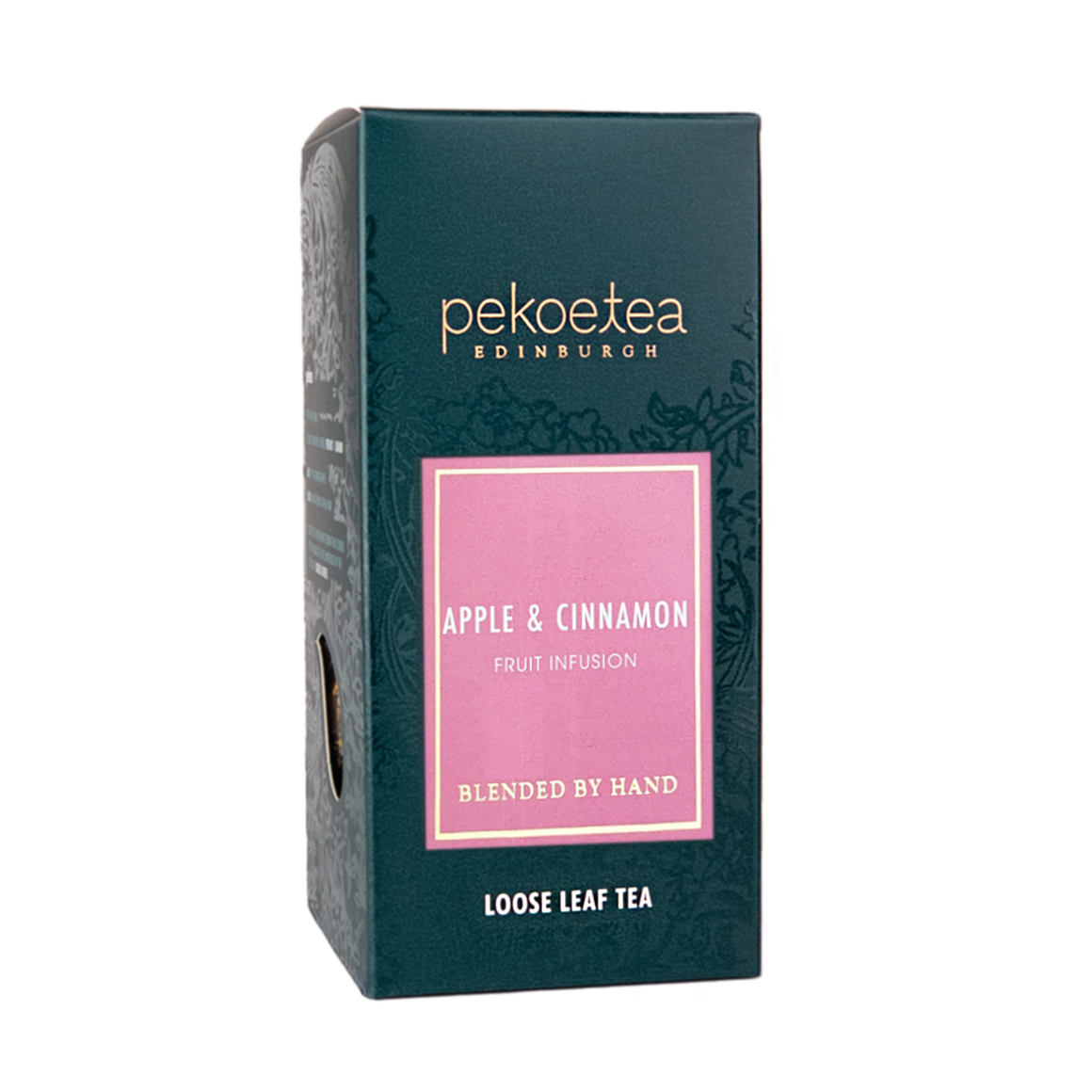 Loose leaf apple and cinnamon tea from PekoeTea Edinburgh, featuring fragrant fruit infusion in a decorative box.