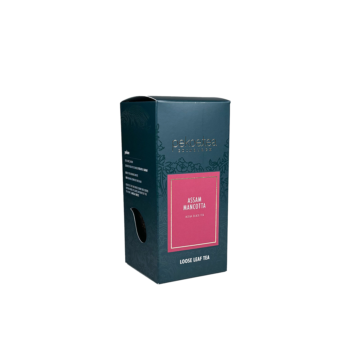 Box of PekoeTea Edinburgh Mancotta Assam tea, featuring the tea packaging with the brand logo and product label.