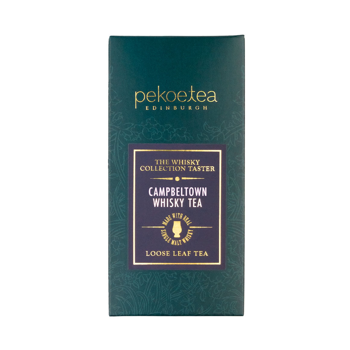 Loose leaf Campbeltown Blend tea from PekoeTea Edinburgh, featuring rich aroma and deep amber color in a tea taster cup.