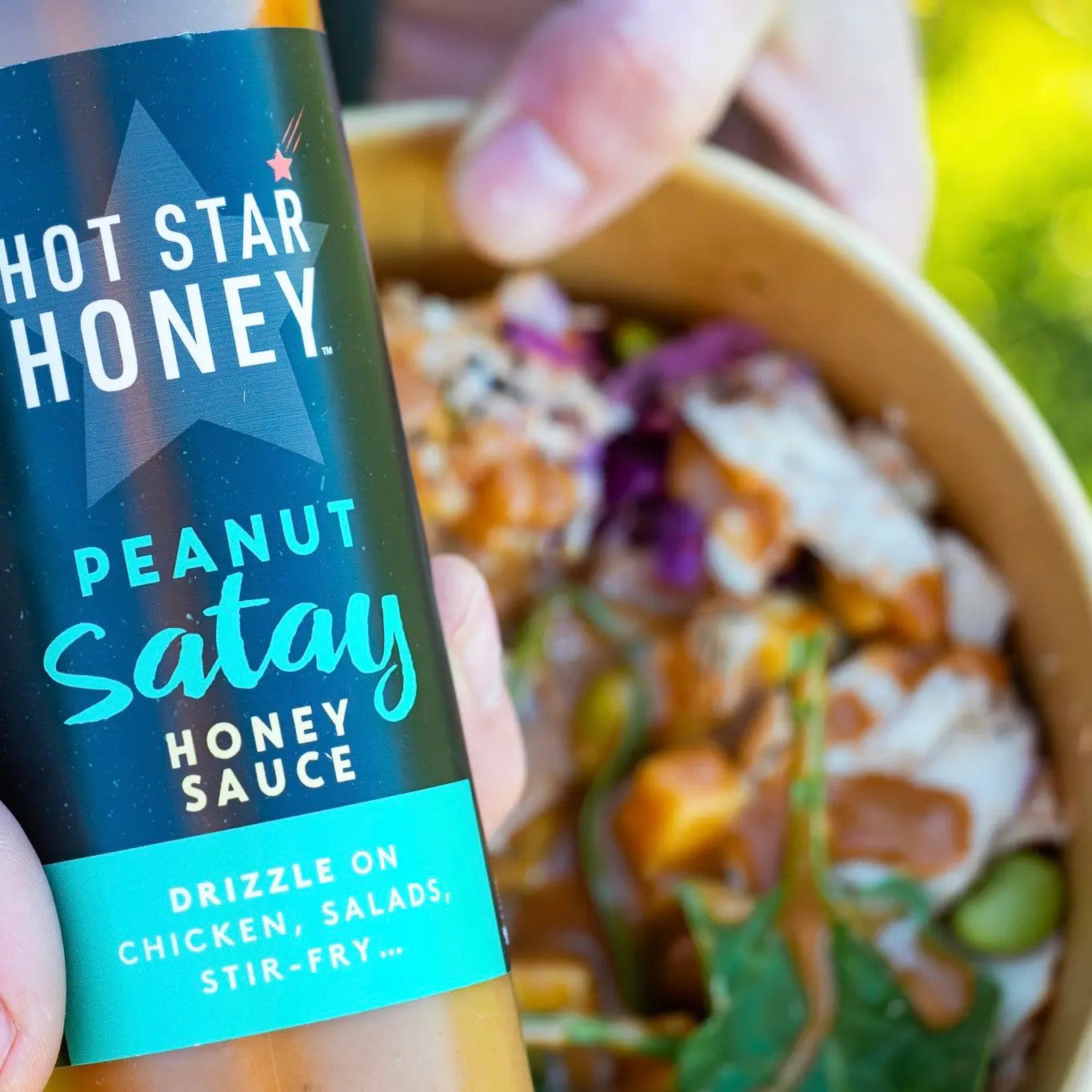 Asian-inspired peanut satay honey sauce served on a dish, showcasing the rich, flavorful sauce with peanut and honey elements.