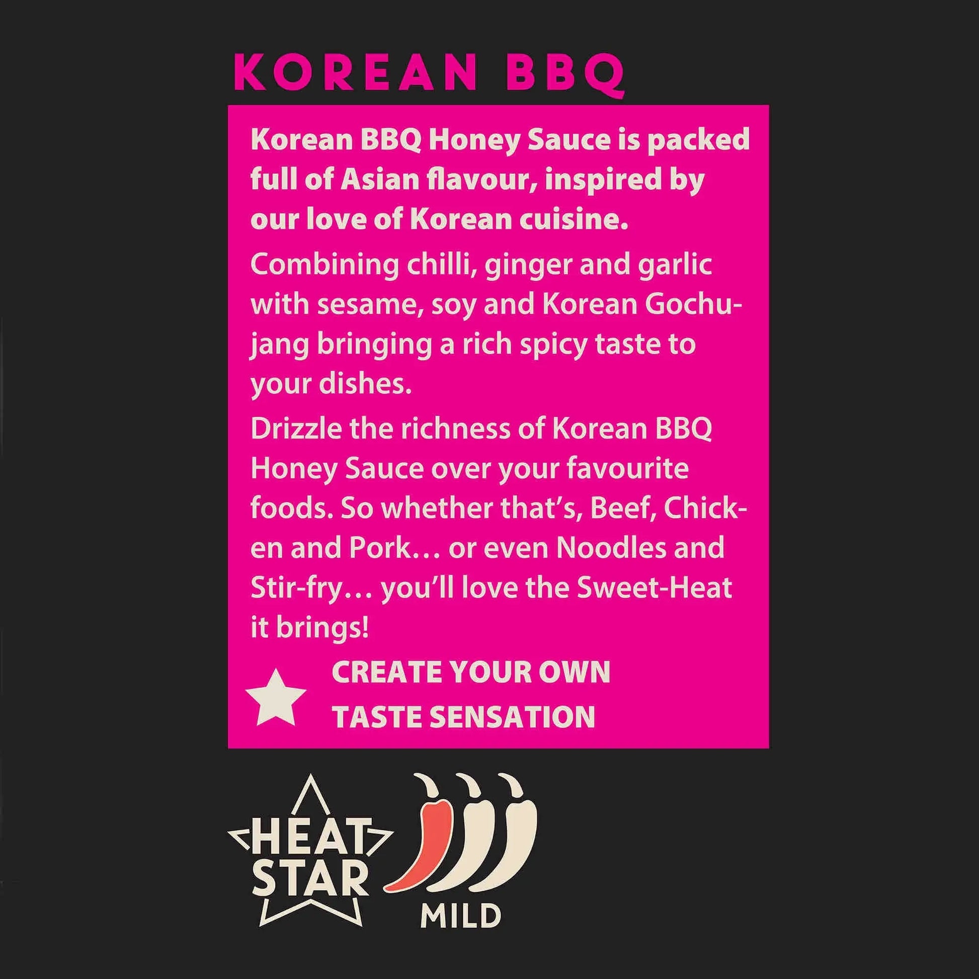 Hot Star Honey Korean BBQ Sauce bottle with label, showcasing the honey-infused BBQ sauce for grilling and marinades.