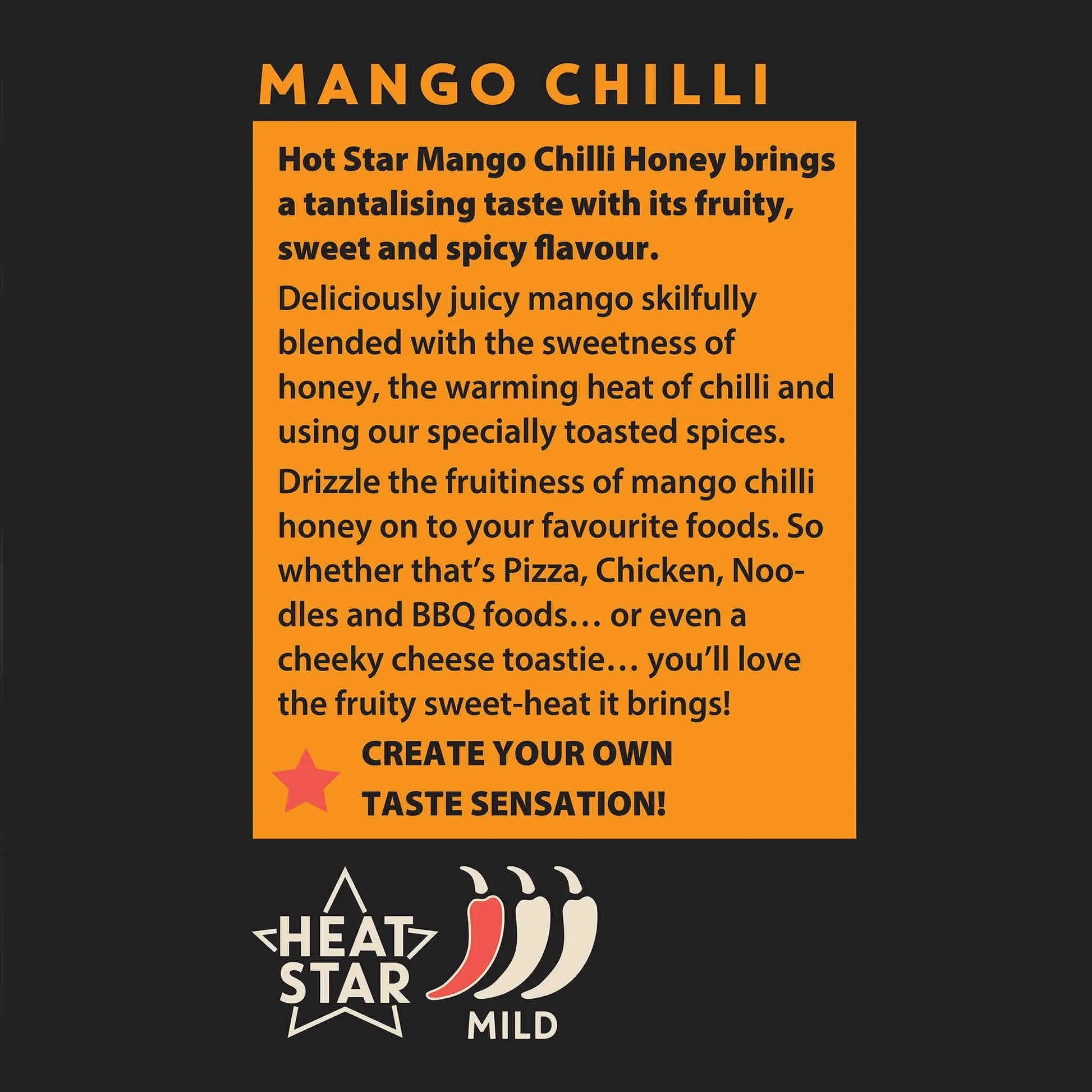 Hot Star Honey Hot Honey Sauce Trio gift set with mango-flavored honey bottles and vibrant label designs.