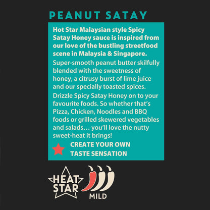 Asian-inspired Hot Star Honey Peanut Satay Sauce bottle with label, showcasing rich peanut and honey flavors for cooking and dipping.