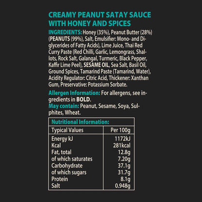 Hot Star Honey Peanut Satay Honey Sauce bottle with Asian-inspired label and nutritional information on the label.