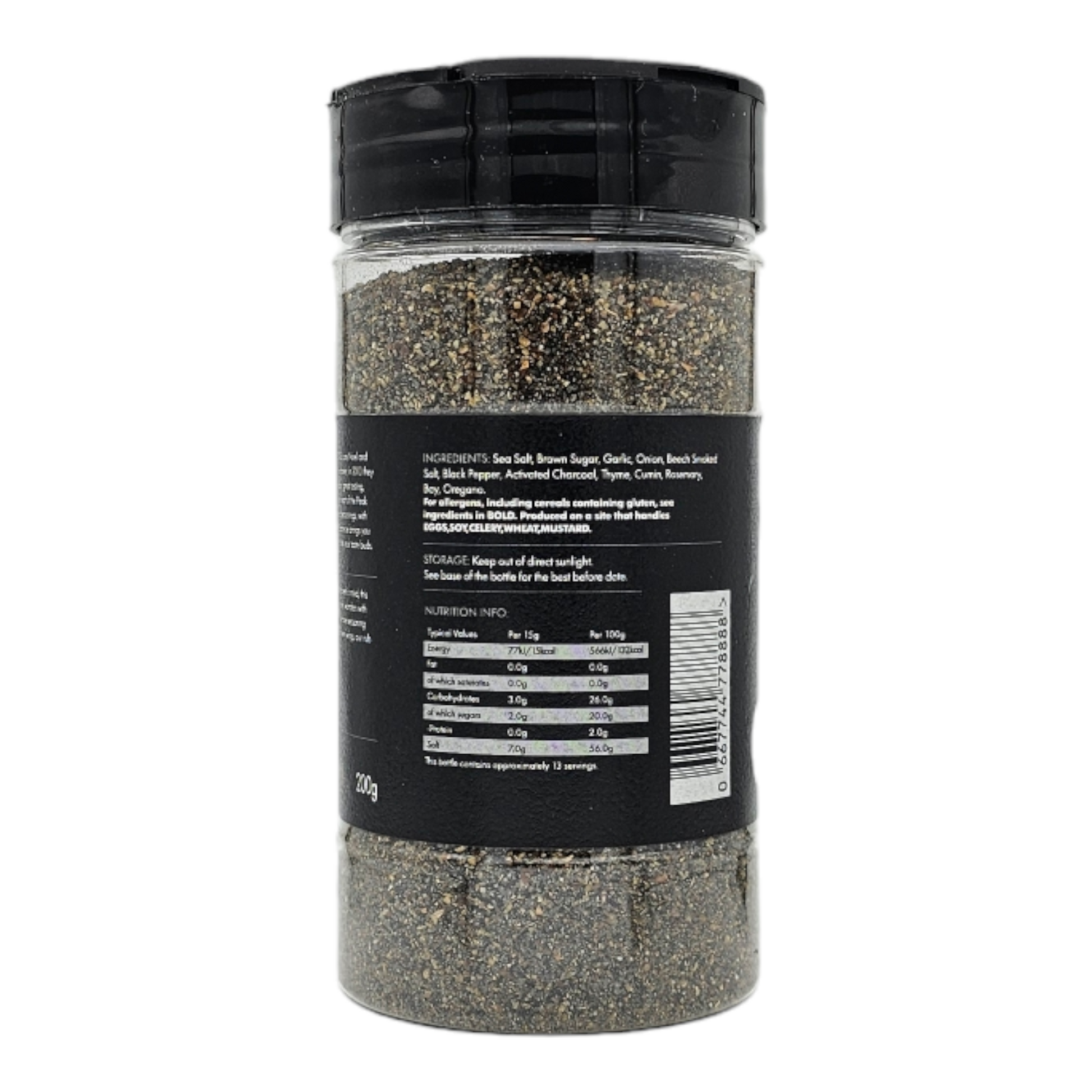 FireFly Barbecue Black Magic Charcoal Beef Rub in a jar, a flavorful BBQ rub with a dark, smoky spice blend for grilling.