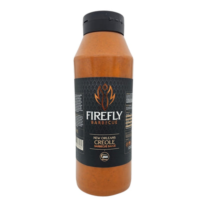 FireFly Barbecue New Orleans Creole Sauce bottle, rich and flavorful BBQ sauce with Creole spices in a glass jar